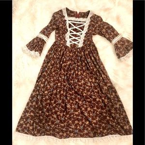 Brown calico print “Little House on Prairie” Victorian colonial dress sz 6/7
